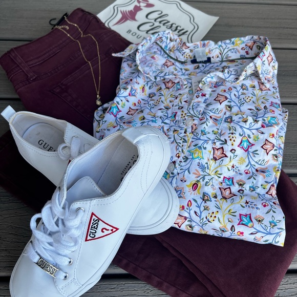 Guess Other - Colorful Patterned Shirt and Burgundy Pants with GUESS Shoes (Outfit)